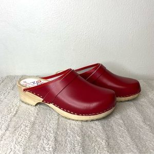 Elegant Red Leather Clogs